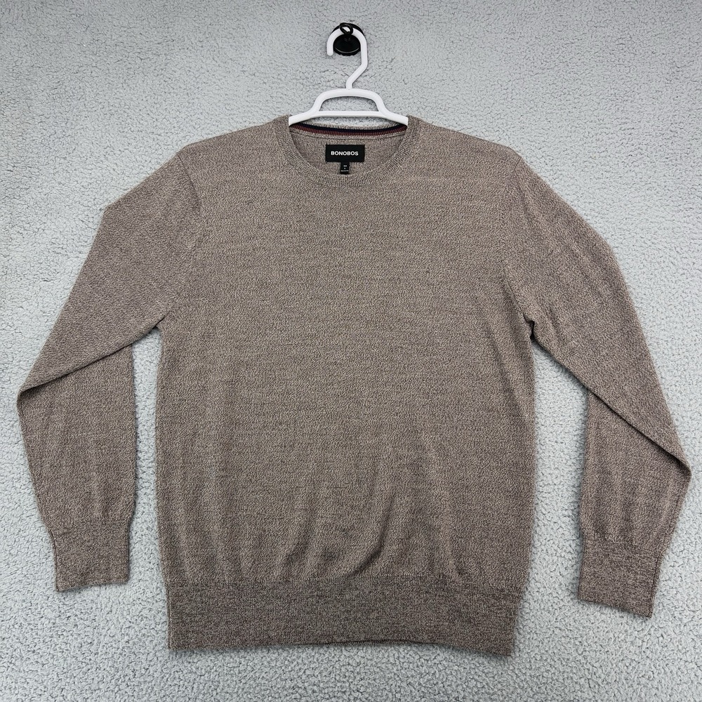 Bonobos Mens Large Slim Fit Merino Wool Sweater Brown Crew Neck Pullover